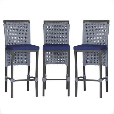 3 Banqueta Em Alumínio Roma Preta Corda Náutica Tecido 10 Prata