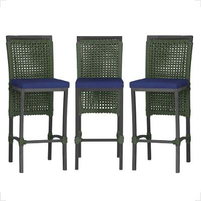 3 Banqueta Em Alumínio Roma Preta Corda Náutica Tecido 10 Verde