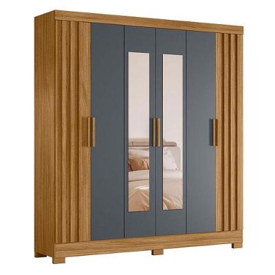 Guarda Roupa Casal Valença 6 Portas Freijó Cinza Com Espelho - Moval