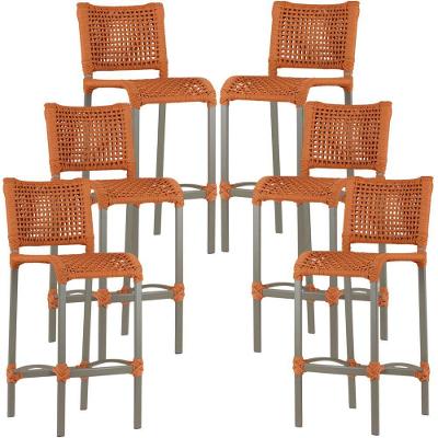 6 Banqueta Haiti Em Corda Náutica Alumínio Trama Original Terra Cota