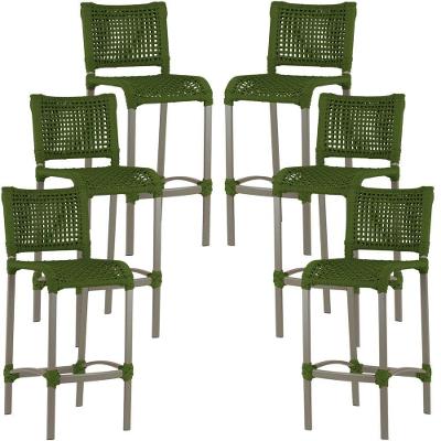 6 Banqueta Haiti Em Corda Náutica Alumínio Trama Original Verde Musgo