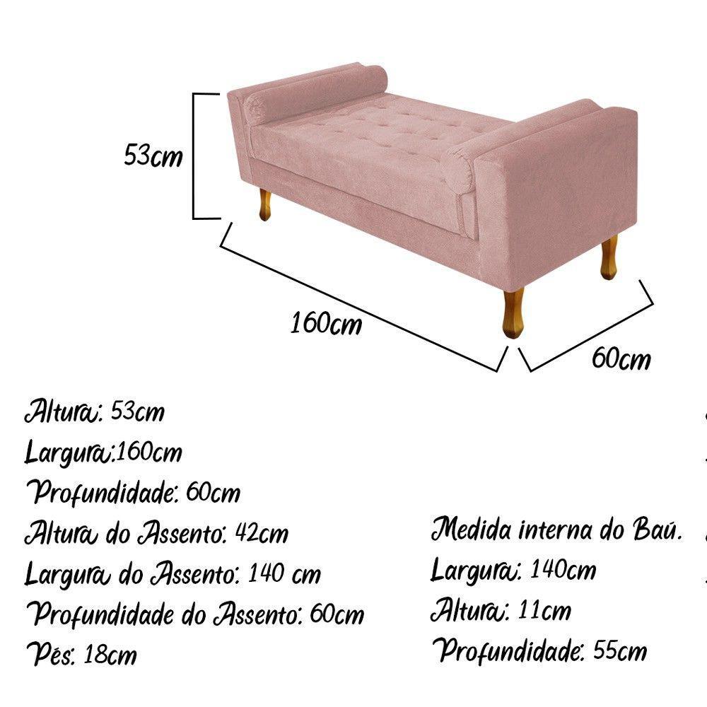 Recamier Baú Félix Queen Size 160cm Suede Rosê - 3