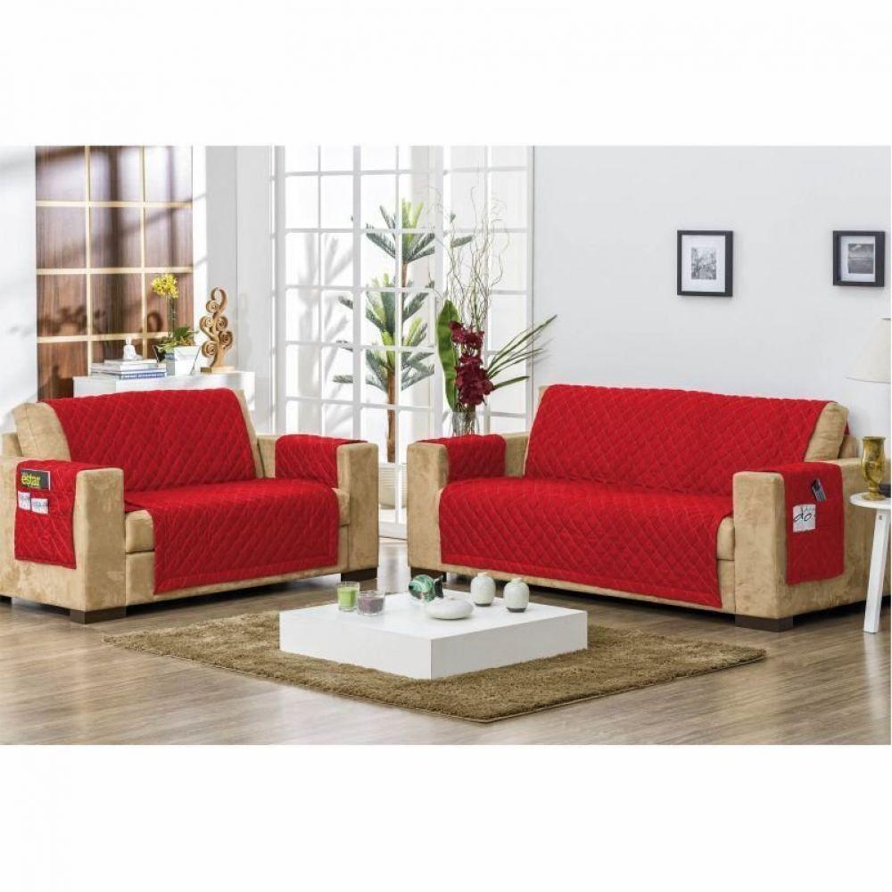 Protetor De Sofá Matelado 02 E 03 Lugares Vermelho - 1