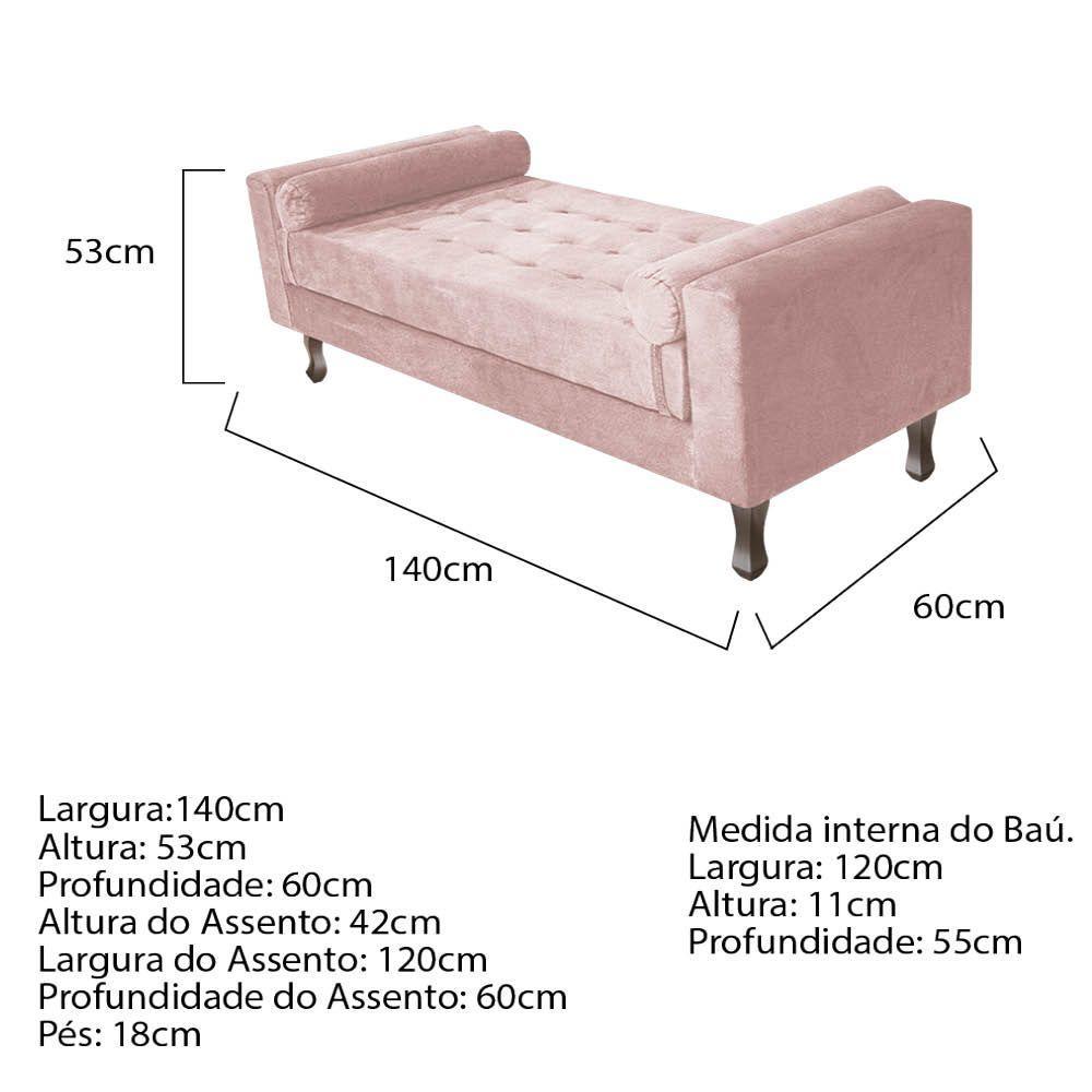 Recamier Baú Félix Solteiro 140cm Suede Rosê - 2