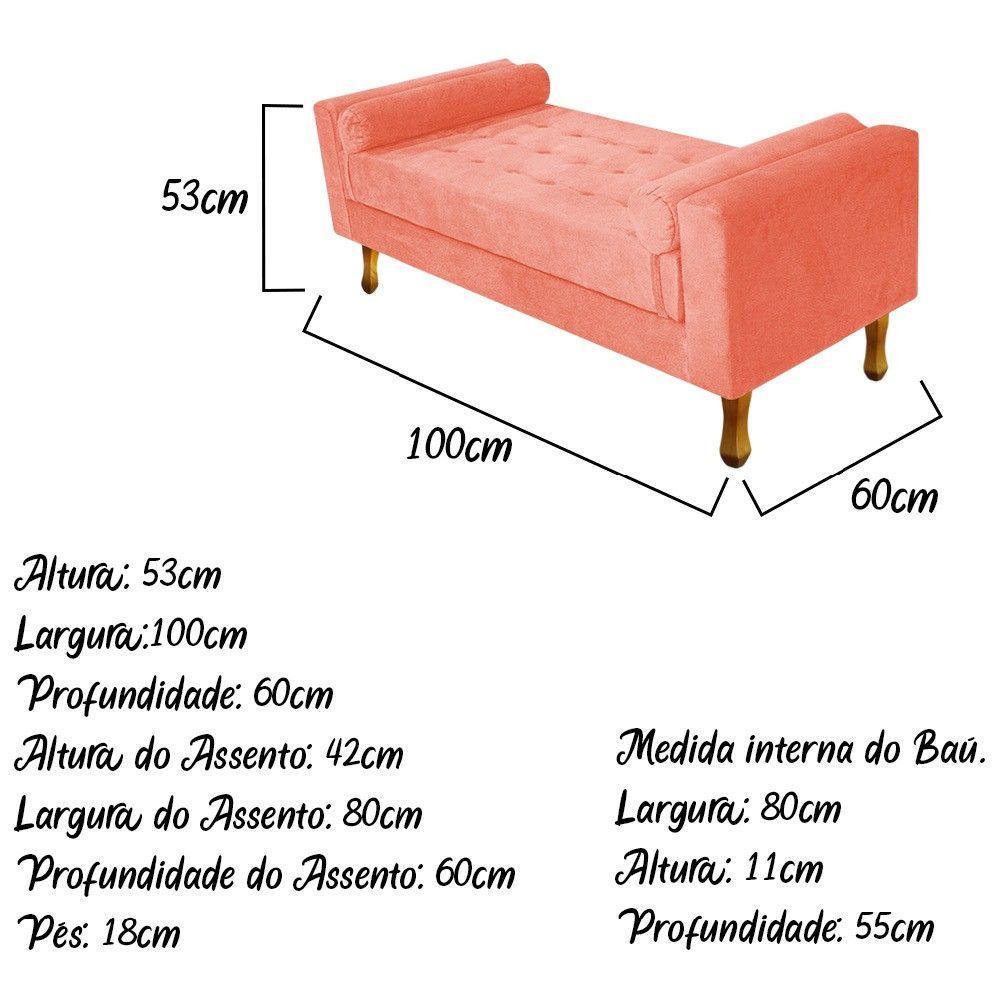 Recamier Baú Félix Solteiro 100cm Suede Coral - Adj Decor - 4
