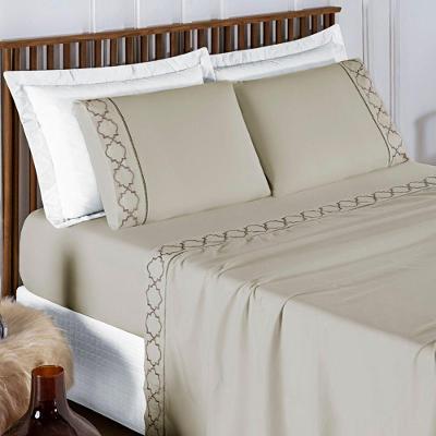 Jogo De Lençol Bordado Titanium King 4 Peças Barato - Cáqui