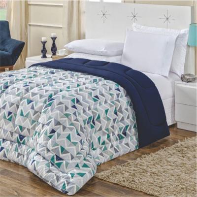 Edredom Quality Queen Malha 100% Algodão Dupla Face - Geométrico Azul