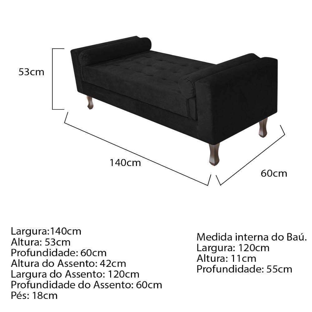Recamier Baú Félix Solteiro 140cm Suede Preto - 2