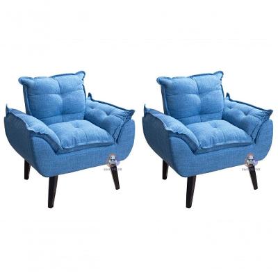 Kit 02 Poltrona Decorativa Opala Azul Linho Smf Decor