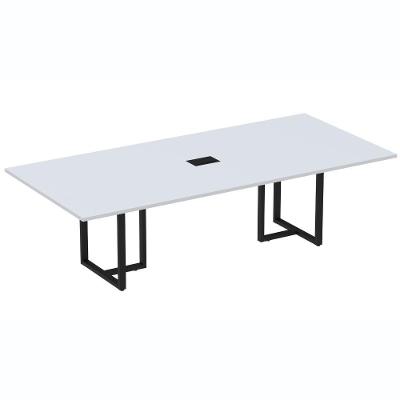 Mesa De Reunião Com Caixa De Tomada 260 X 120 Cm Pé Tubular Pe25 Em Mdp Cinza Base Preta