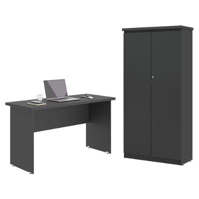 Mesa De Escritorio Com Armário 2 Portas Pampulha Preto Onix