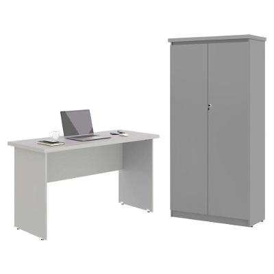 Mesa De Escritorio Com Armário 2 Portas Pampulha Cinza