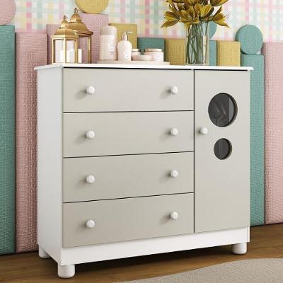 Cômoda Infantil 95cm 1 Porta Com Vidro E 4 Gavetas Bombom Multimóveis MP4464 Branco/off White