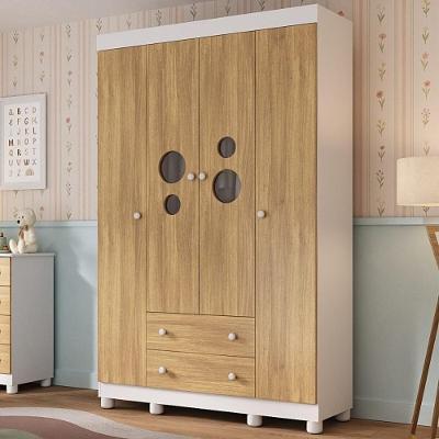 Guarda-roupa Infantil 122cm Com Vidro 4 Portas E 2 Gavetas Bombom Multimóveis Mp4463 Branco/madeirado
