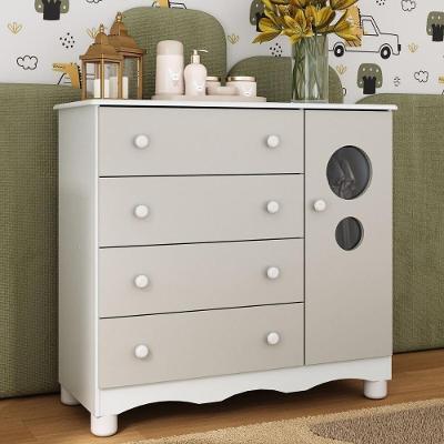 Cômoda Infantil 95cm 1 Porta Com Vidro E 4 Gavetas Suspiro Multimóveis MP4459 Branco/off White