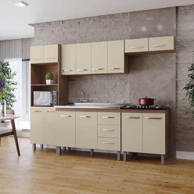 Cozinha íris Completa Com Balcão Rosa E Cooktop 4 Bocas Mb1 300cm Cor Savana Off White