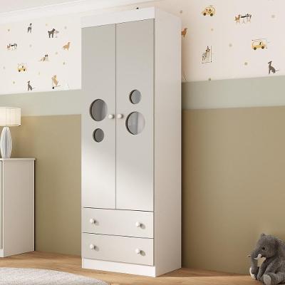 Guarda-roupa Infantil 62cm 2 Portas Com Vidro E 2 Gavetas Pirulito Multimóveis Mp4466 Branco/off White