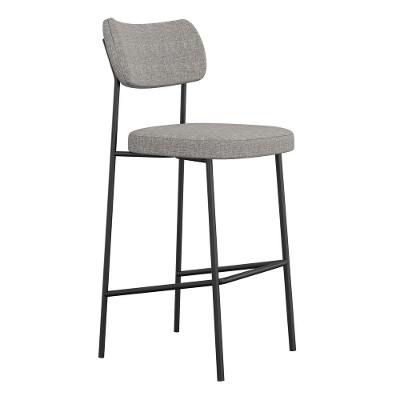 Banqueta Alta Para Cozinha Lila Estofada Com Encosto Linho Cinza - Desk Design
