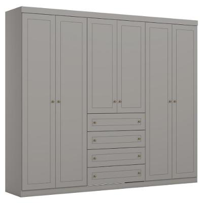 Guarda Roupa Casal 6 Portas 4 Gavetas 262 Cm Americano Cinza Henn Cinza