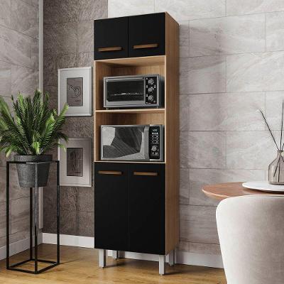 Paneleiro íris 4 Portas Cozinha Mb1 200cm Cor Savana Preto