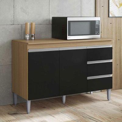 Balcão De Cozinha Ambiente Andréia Com Tampo 120 Cm Amendoa Preto - Ajl