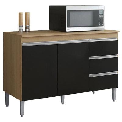 Balcão De Cozinha Andréia Com Tampo 120 Cm Amendoa Preto - Ajl