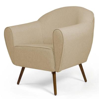 Poltrona Nina Pés Palito Madeira C-129 Bege Escuro