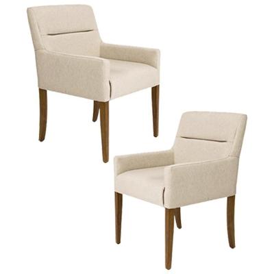 Kit 2 Poltronas Base Madeira Angel C129 Linho Bege Claro