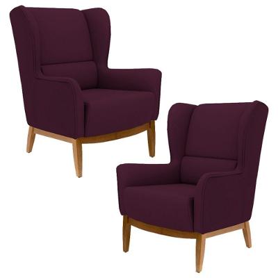 Kit 2 Poltronas Base Manu Madeira Milena B292 Veludo Uva
