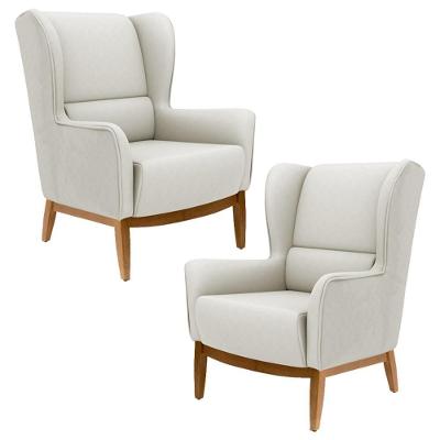 Kit 2 Poltronass Base Manu Madeira Milena C107 Linho Bege