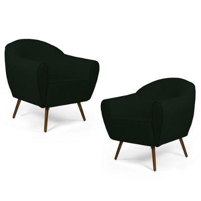 Kit 02 Poltronas Nina Pés Palito Madeira C-117 Verde Musgo