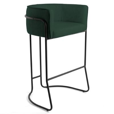 Banqueta Base Aço Preto Betina B-303 Veludo Verde Musgo