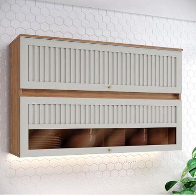 Armário Aéreo 2 Portas Basculantes Ripado Com Vidro 120 Cm Ambiente Requinte Nature Areia Hp – Henn