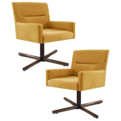 Kit 2 Poltronass Base Xis Madeira Angel B279 Veludo Amarelo