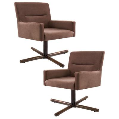 Kit 2 Poltronass Base Xis Madeira Angel B276 Veludo Ferrugem