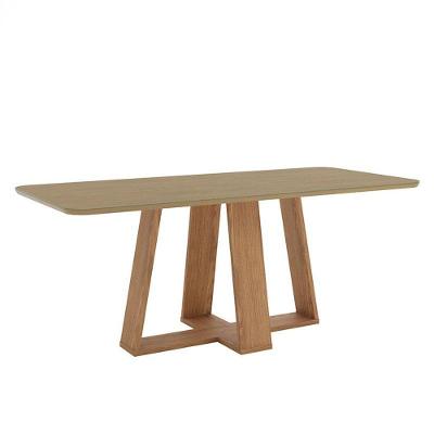 Mesa De Jantar Lins 200 Cm Canto Arredondado Com Vidro Nature- Henn