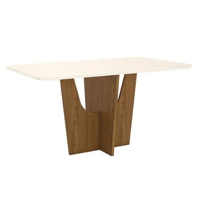 Mesa De Jantar Vértice 160 Cm Canto Arredondado Com Vidro Nature Off White - Henn