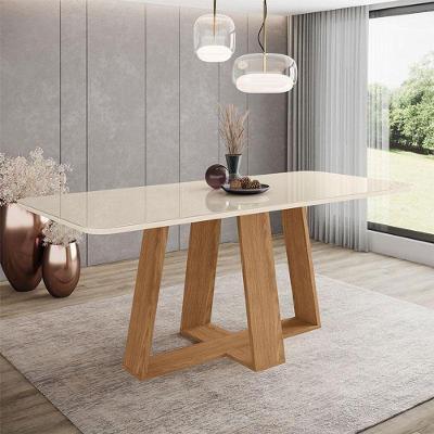 Mesa De Jantar Lins 200 Cm Ambiente Canto Arredondado Com Vidro Nature Off White - Henn