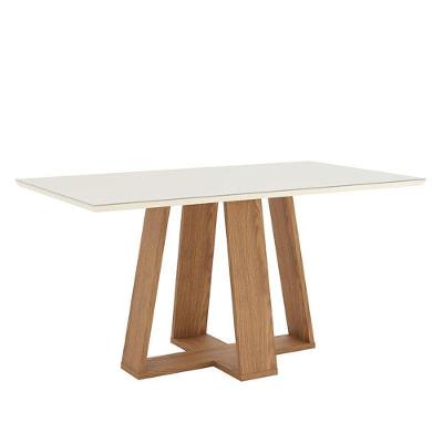 Mesa De Jantar Lins 160 Cm Canto Reto Com Vidro Nature Off White - Henn