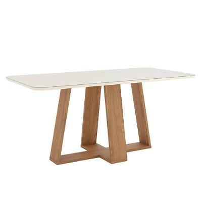 Mesa De Jantar Lins 180 Cm Canto Arredondado Com Vidro Nature Off White - Henn