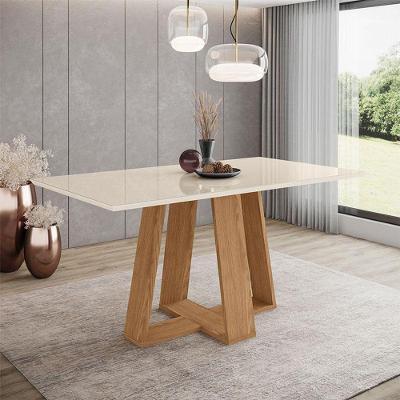 Mesa De Jantar Lins 160 Cm Ambiente Canto Reto Com Vidro Nature Off White - Henn
