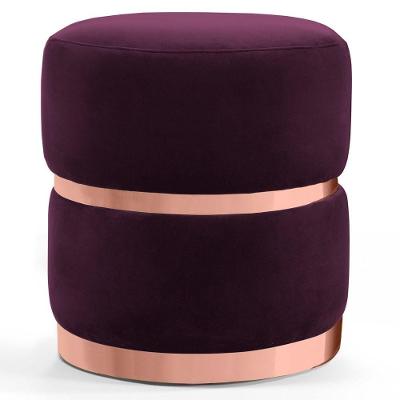 Puff Decorativo Com Cinto E Aro Rosê Round B-292 Veludo Uva