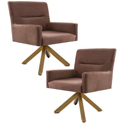 Kit 2 Poltronas Base Madeira Angel B-276 Veludo Ferrugem