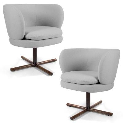 Kit 02 Poltronas Base Xis Giratória Cinza Claro