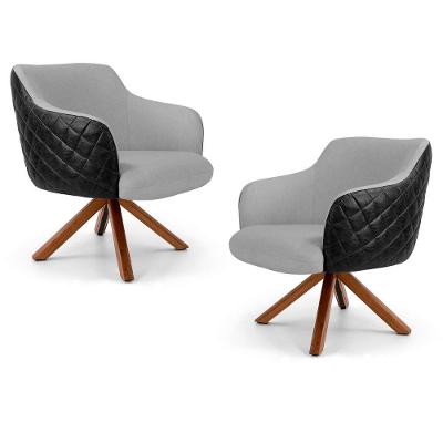 Kit 02 Poltronas Jade Base Giromad C-315 Tressê Cinza Claro