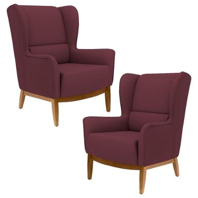 Kit 2 Poltronas Base Manu Madeira Milena B278 Veludo Marsala