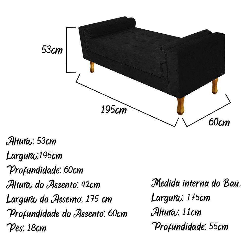 Recamier Félix King Size 195cm Suede Preto - 2