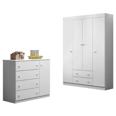 Jogo De Quarto Infantil Helena Com Guarda Roupa E Cômoda Branco - Phoenix Baby Branco