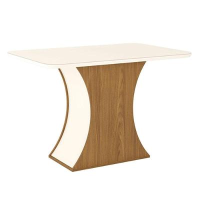 Mesa De Jantar Luiza 120 Cm Canto Arredondado Com Vidro Nature Off White - Henn