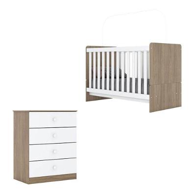 Berço Nacional E Cômoda Infantil Labirinto Rústico Branco Brilho - Henn